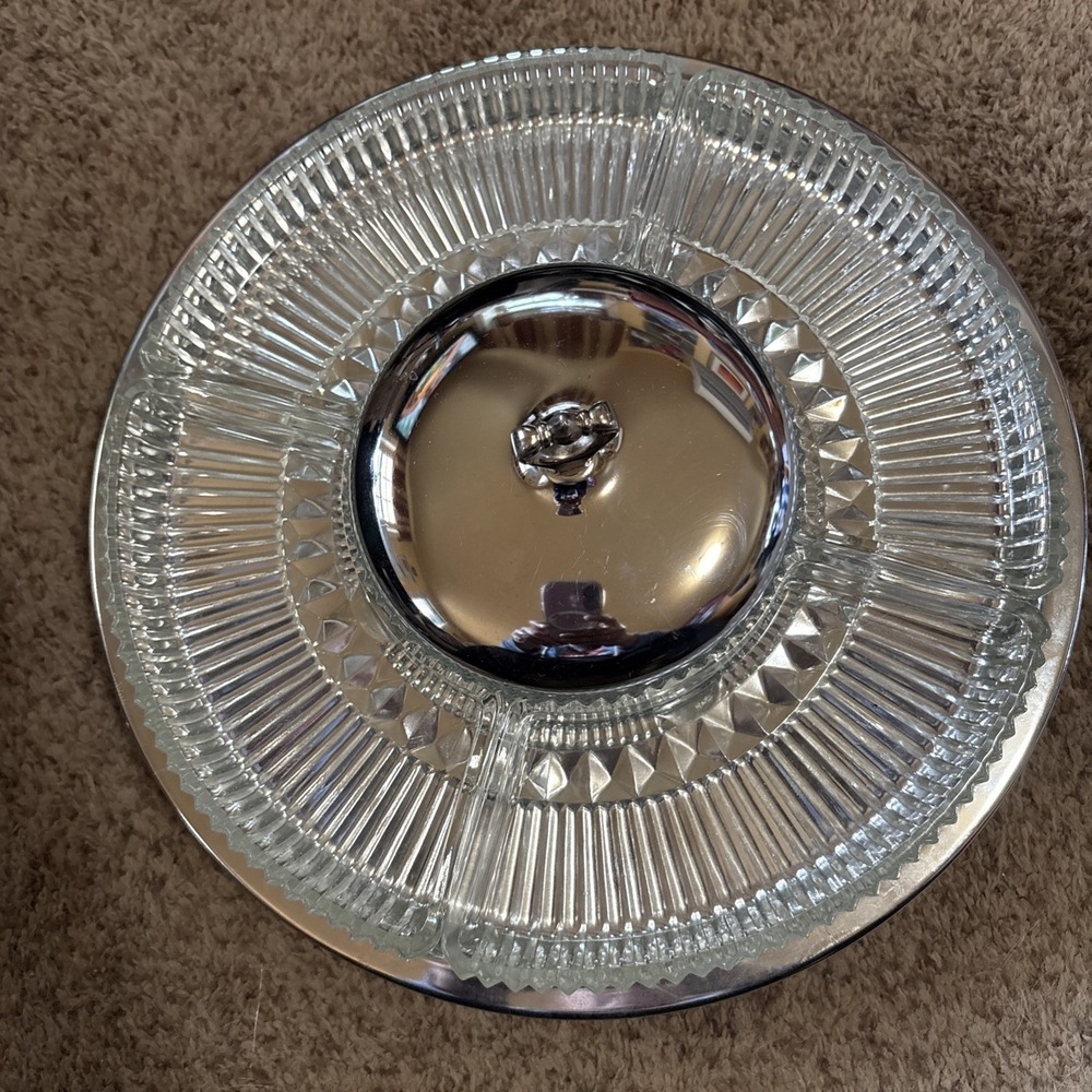 Vintage MCM Kromex Large Chrome Lazy Susan Appetizer/Dip/Relish/Desert Tray